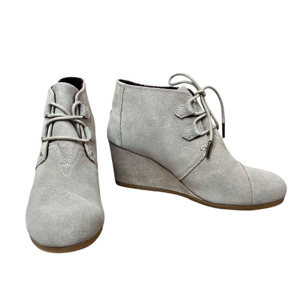 TOMS Kala‎ Wedge Bootie Desert Taupe Suede Tan Shoe 10 NWT Bohemian Earth Tones